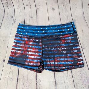 Red and Blue Athletic Shorts with Striped Pattern